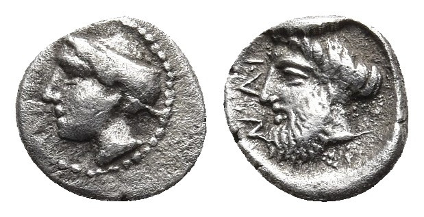 CILICIA. Nagidos. Circa 400-380 BC. Obol. 
Obv: Head of Aphrodite to left, hair ...