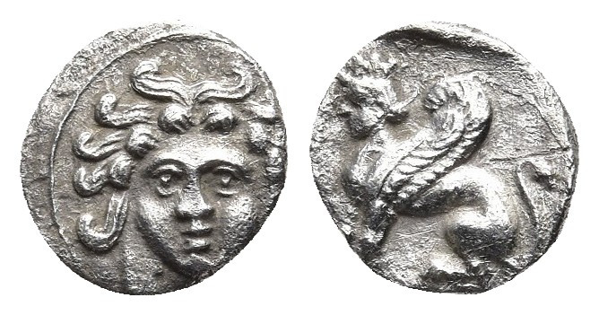 CILICIA. Mallos (?). Circa 375-340 BC. Obol.
Obv: Gorgoneion facing, wearing tri...