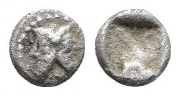 Cilicia, Mallos AR Obol. Circa 440-390 BC. 
Obv: Bearded janiform head.
Rev: Swan standing left; lotus to left, monogram to right. 
Gökturk 30; SNG Fr...