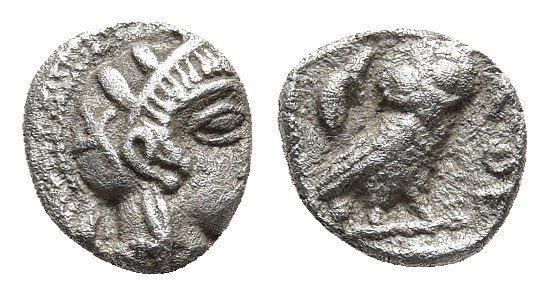 ATTICA. Athens. Obol (Circa 454-404 BC).
Obv: Helmeted head of Athena right.
Rev...