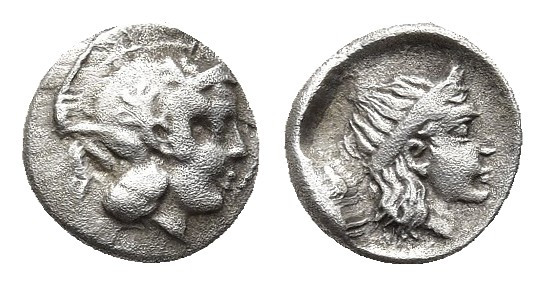 CILICIA. Holmoi. Circa 380-375 BC. Obol.
Obv: Head of Athena to right, wearing c...