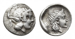 CILICIA. Holmoi. Circa 380-375 BC. Obol.
Obv: Head of Athena to right, wearing crested Attic helmet. 
Rev: Diademed head of Apollo to right. 
Naumann ...