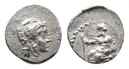 Cilicia, uncertain mint. AR Obol 
Obv: Baaltars seated left, holding lotus-tipped sceptre. 
R/ Helmeted head of Athena right
Unique and unpublished . ...
