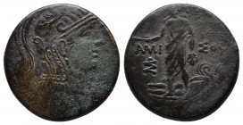 PONTOS, Amisos. Circa 90-85 BC. Æ. Struck under Mithradates VI. 
Obv: Helmeted head of Athena right.
Rev: AMI-ΣOY; Perseus standing facing, holding ha...