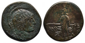 Paphlagonia. Amastris. Time of Mithradates VI Eupator 90-85 BC. AE Bronze.
Obv: Helmeted head of Athena right, in crested helmet with Pegasus.
Rev: AM...