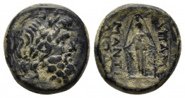 PHRYGIA. Apameia. Ae (Circa 88-40 BC). Manti-, son of Diodo-, magistrate.
Obv: Laureate head of Zeus right.
Rev: AΠΑΜΕ / MANTI / ΔΙΟΔΟ. Cult statue of...