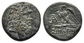 PAPHLAGONIA. Sinope. Circa 85-65 BC. AE Bronze. 
Obv: Laureate head of Zeus to right. 
Rev: ΣINOΠHΣ; Eagle with open wings standing left on thunderbol...
