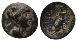 Cilicia. Mopsos circa 164-27 BC. Bronze Æ.
Obv: Veiled and turreted bust of Tyche right.
Rev: ΜΟΨΕΑΤΩΝ ΤΗΣ ΙΕΡΑΣ ΚΑΙ ΑΥΤΟΝΟΜΟΥ; Zeus seated left, hold...