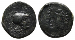 SELEUKID EMPIRE. Antiochos I Soter. 281-261 BC. Æ (Aï Khanoum mint). 
Obv: Helmeted head of Athena right.
Rev: Nike advancing left, holding wreath; c/...