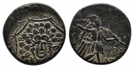 PAPHLAGONIA. Sinope. Struck under Mithradates VI (Circa 105-90 or 90-85 BC). Ae.
Obv: Aegis with gorgoneion.
Rev: ΣΙΝ - ΩΠΗΣ. Nike advancing right, ho...
