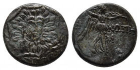 PAPHLAGONIA. Sinope. Struck under Mithradates VI (Circa 105-90 or 90-85 BC). Ae.
Obv: Aegis with gorgoneion.
Rev: ΣΙΝ - ΩΠΗΣ. Nike advancing right, ho...