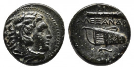 Kingdom of Macedon, Alexander III 'the Great' Æ. Uncertain Macedonian mint, circa 336-323 BC. 
Obv: Head of Herakles to right, wearing lion skin headd...