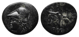 MYSIA. Pergamon. Circa 310-282 BC. AE Bronze. 
Obv: Head of Athena to left, wearing crested Corinthian helmet. 
Rev. ΠEPΓA Head of a bull to left; beh...