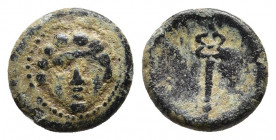 PAMPHYLIA. Aspendos. 2nd-1st century BC. AE Bronze.
Obv: Facing gorgoneion.
Rev. Kerykeion. 
SNG Copenhagen 262. SNG PFPS 14. Rare.

Weight: 2.45 g.
D...