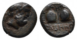 Caria, Tabai Circa 50 BC.
Obv: Head of Zeus right.
Rev: Caps of the Dioscuri, stars above, "S-H-N-Ω-N" around "TABHNΩN" in exergue . SNG Keckman 270. ...
