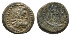 Kings of Galatia. Deiotaros 62-40 BC. Bronze Æ.
Obv: Laureate head of Zeus right.
Rev: Monogram and Galatian shield.
SNG BN 2332; SNG von Aulock 6101....