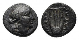 Caria, Apollonia Salbake. Civic issue. 2nd - 1st ceentury B.C. AE .
Obv: Head of young Dionysos right, hair rolled and wreathed with ivy.
Rev: ΑΠΟΛΛΩ ...