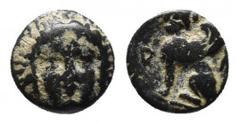 TROAS. Gergis. Ae (Circa 400-241 BC).
Obv: Head of Sibyl Herophile facing.
Rev: Sphinx seated left, raising forepaw; Γ to right.
Düsseldorf coll. 8108...