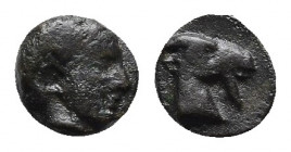AEOLIS. Aigai. 4th-3rd centuries BC. AE Bronze.
Obv: Laureate head of Apollo to right. 
Rev: Head of a goat to right. 
SNG Copenhagen 1. SNG von Auloc...