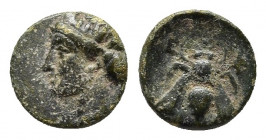 IONIA. Ephesos. Ae (Circa 375-325 BC).
Obv: Female head left, wearing mural-crown.
Rev: E - Φ. Bee.
SNG von Aulock 1839; SNG Copenhagen 256; BMC 68.

...