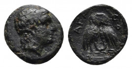 Kings of Thrace, Agathokles, son of Lysimachos, Æ.. Adramyteion, circa 290-283/2 BC. 
Obv: Laureate head of Apollo to right.
Rev: AΓAΘO, double-bodied...