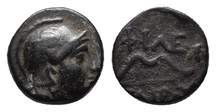 Pergamene Kingdom. Philetairos. 282-263 B.C. AE.
Obv: Head of Athena right weari...