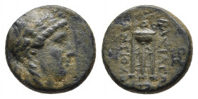 Seleukid Kingdom. Antiochos II Theos. 261-246 B.C. Sardes mint.
Obv: Laureate head of Apollo right.
Rev: BAΣΙΛΕΩΣ ANTIOXOY, tripod; monograms to outer...