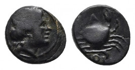 Mysia. Priapos circa 300-200 BC. Bronze Æ.
Obv: Laureate head of Apollo right within linear circle.
Rev: ΠPI below and A above crab; below, harpa righ...
