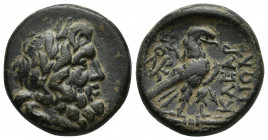 PHRYGIA. Amorion. Ae (2nd-1st centuries BC). Agau-(?), Pole- and Klear-, magistrates.
Obv: Laureate head of Zeus right. 
Rev: AΓ-AY / ΠOΛE / KΛEAP / A...