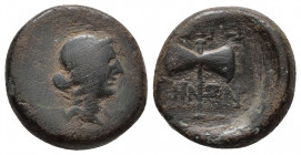 Lydia. Thyateira circa 200-100 BC. Bronze Æ.
Obv: Laureate head of Apollo right.
Rev: ΘΥΑΤΕΙΡΗΝΩΝ, labrys, monogram to right.
SNG von Aulock 3200-1.

...