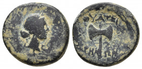 Lydia. Thyateira circa 200-100 BC. Bronze Æ.
Obv: Laureate head of Apollo right.
Rev: ΘΥΑΤΕΙΡΗΝΩΝ, labrys, monogram to right.
SNG von Aulock 3200-1.

...