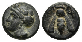 IONIA. Ephesos. Ae (Circa 375-325 BC).
Obv: Female head left, wearing mural-crown.
Rev: E - Φ. Bee.
SNG von Aulock 1839; SNG Copenhagen 256; BMC 68.

...