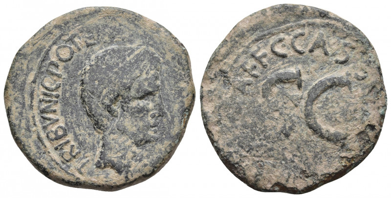 Augustus Æ As. Rome, 16 BC. C. Cassius Celer, moneyer. 
Obv: CAESAR AVGVSTVS TRI...