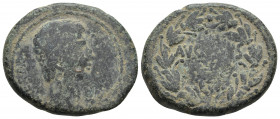 Augustus Æ 26mm of uncertain mint, Asia Minor. Circa 25 BC. 
Obv: CAESAR, bare head to right.
Rev: AVGVSTVS within laurel wreath. 
RPC I 2235; RIC I 4...