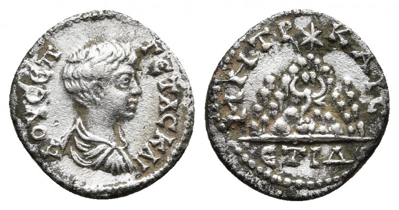CAPPADOCIA. Caesaraea-Eusebia. Geta, as Caesar, 198-209. Drachm. Silver, regnal ...