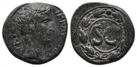 SYRIA. Seleucis and Pieria. Antiochia ad Orontem. Augustus (27 BC-AD 14) AE Bronze.
Obv: IMP AVGVSTVS TR POT; Laureate head, right. 
Rev: SC in laurea...