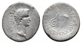 Caligula AR Drachm of Caesarea-Eusebia, Cappadocia. AD 37-38. 
Obv: CAESAR AVG GERMANICVS, bare head right.
Rev: IMPERATOR PONT MAX AVG TR POT, simpul...