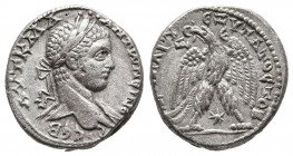 Caracalla AR Tetradrachm of Antioch, Syria. AD 244-249. 
Obv: AYT K MA •••ANTѠNEINOC CEB, laureate, draped and cuirassed bust right.
Rev: ΔHMAPX EΞ YΠ...