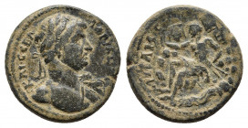 Hadrian (117-138). Phrygia, Apamea. Æ.
Obv: Laureate bust r., wearing aegis.
 Rev: River god Marsyas reclining l. within cavern, holding cornucopia an...