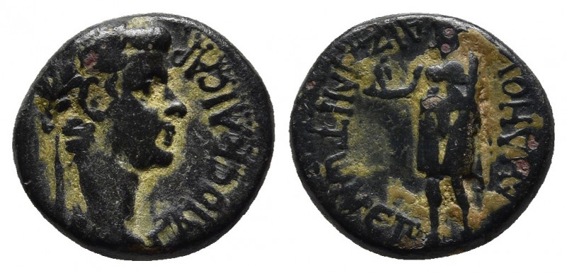 PHRYGIA. Aezanis. Caligula (37-41) AE19. Straton Medeos, magistrate.
Obv: ΓAIOΣ ...