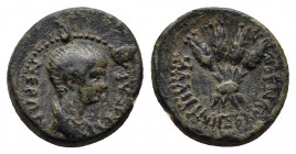 LYDIA. Blaundus. Nero (54-68). Ae. Ti. Klau. Kalligenes, magistrate.
Obv: NEPΩN KAIΣAP. Bareheaded and draped bust right.
Rev: KAΛΛIΓENHΣ BΛAYNΔEΩN. F...