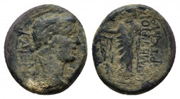 Phrygia. Cadi . Claudius AD 41-54. Demetrios Artema, magistrate. Bronze Æ.
Obv: KΛAVΔIOC KAICAP, laureate head right.
Zeus standing left, holding thun...
