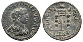 PISIDIA. Antioch. Philip I the Arab (244-249). Ae.
Obv: IMP M IVL PHILIPPVS AV. Radiate, draped and cuirassed bust right.
Rev: COLON CAESAR ANTI / S -...