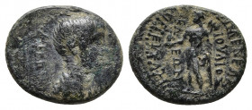 Phrygia. Eumeneia. Nero AD 54-68. ΙΟΥΛΙΟΣ ΚΛΕΩΝ ΑΡΧΙΕΡΕΥΣ ΑΣΙΑΣ (Julios Kleon, Archiereus of Asia). Struck circa AD 54-59. Bronze Æ.
Obv: NEΡΩN ΣEBAΣT...