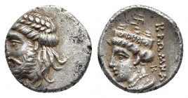PAPHLAGONIA. Kromna. Drachm (Circa 350-330 BC). 
Obv: Laureate head of Zeus left. 
Rev: KPΩMNA. Head of Hera-Tyche left, wearing turreted polos; swast...