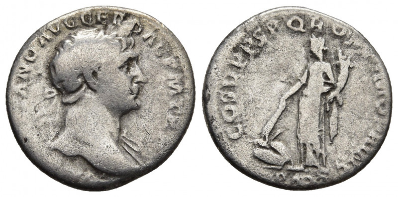 Trajan AR Denarius. Rome, circa AD 103-111. 
Obv: IMP TRAIANO AVG GER DAC P M TR...