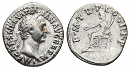 Trajan AR Denarius. Rome, AD 98-99. 
IMP CAES NERVA TRAIAN AVG GERM, laureate head to right.
Rev: P M TR P COS II P P, Vesta, veiled and seated to lef...
