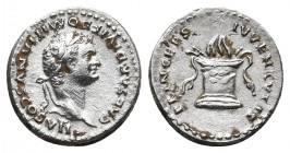 Domitian, as Caesar, 69-81. Denarius. Silver, Rome, struck under Titus, 80-81. 
Obv: CAESAR•DIVI F DOMITIANVS COS VII• Laureate head of Domitian to ri...