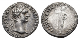 Domitianus 81-96. Denarius, Rome, 95 AD.
Obv: IMP CAES DOMIT AVG GERM P M TR P XIIII Laureate head of Domitian to right.
Rev: IMP XXII COS XVII CENS P...