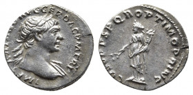Trajan, 98-117. Denarius. Silver, Rome, 108-109. 
Obv: IMP TRAIANO AVG GER DAC P M TR P Laureate head of Trajan to right, with slight drapery on his l...